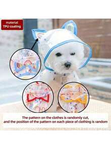 1件宠物透明彩虹印花雨衣 - 藍色 - 查看 9
