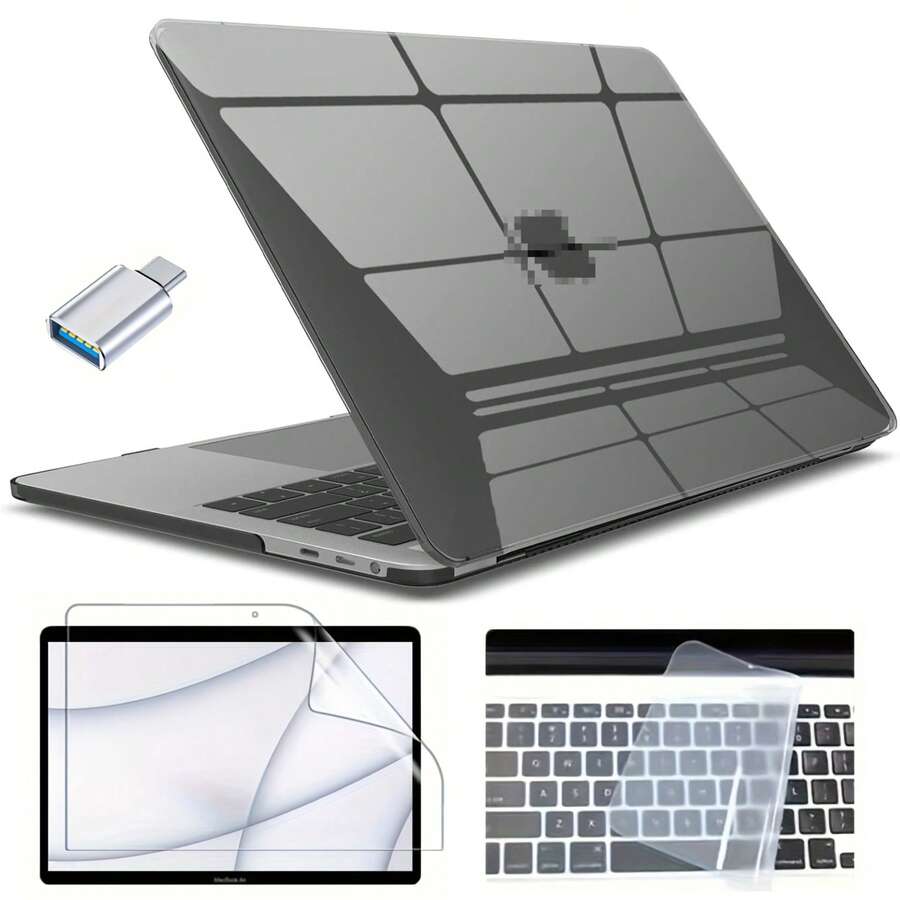 4pcs Compatible With Macbook Air 13-Inch Case 2025 2024 2022 M4 A3240 M3 A3113 M2 A2681, Plastic Hard Case, Keyboard Cover, Screen Film And Type C Air 13.6-Inch Case, Black Office Desk Desk Office Supplies Office Accessories Mouse Pad Desk Mat Mousepad Study Table Mouse Pad For Desk Desk Decor - 13.6 A2681/A3240 - View 1