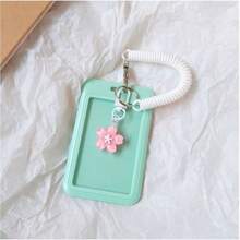 1 Piece Acrylic Photo Card Case Keychain - Cute Photo Card Holder With Spring And Flower Pendant (Green & White) - ID Card Holder & Bus/Credit Card Holder - Card Holder + Spring + Small Flower Pendant - View 5