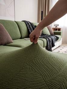 1pc Banana Binding Texture Velvet All-Season Jacquard Elastic Sofa Cover, Universal Slip-Resistant Anti-Cat Scratch Sofa Slipcover, Fits 1/2/3/4 Seater Sofa - Green - View 5