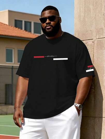 AnChiStreetwear - Roupa casual masculina plus size para negócios, estilo INS. Camiseta preta de manga curta com gola redonda, o presente perfeito para namorado ou marido. Camiseta masculina preta de manga curta com estampa minimalista.