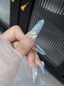 50件海洋系列美甲装饰套装，50件白色/蓝色/极光海洋主题3D海星美甲水钻美甲用品，贝壳海星海豚鱼尾美甲宝石，女士DIY美甲用品 - 彩色 - 查看 8