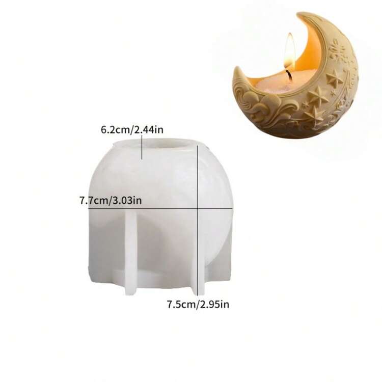 1pc Resin Mold DIY Embossed Moon Candle Holder, Silicone Mold For Star, Crescent Moon, Wave, Moon Stone, Planter, Suitable For DIY Crafts, Ramadan Home Decor, Reusable - Silicone Mold - View 9