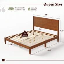 Solid Wood Bed Frame For Bedroom Furniture, Mid Century Modern Platform Bed With Full Panel Headboard, Noise Free Mattress Support And Under Bed Storage - 棕色胡桃木 - 查看 4