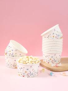 10pcs Floral Pattern Paper Ice Cream Bowls, Popcorn Bowls, Candy Bowls, Disposable Tableware, Snack Bowls, Disposable Food Containers, Cookie Baking Bowls, Desktop Decor, Gender Reveal Party Supplies, Baby Shower Party Decorations, Spring Theme Party Supplies, 1st Birthday Party Supplies, Holiday Party Supplies, Kitchen Decor - Wildflowers - View 5