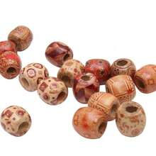 100pcs Mixed Pattern Wooden Beads, Large Hole Printed Beads For DIY Hair Braids, Jewelry Making Supplies - Multicolor - View 5