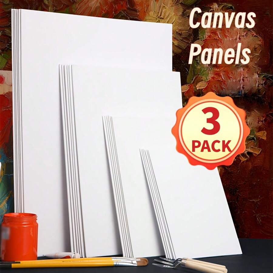 3pcs Small Painting Canvas Panels, Square Blank Flat Canvas Boards, White Suitable For Acrylic Painting, Drawing