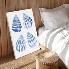 1pc Blue Summer Wall Art, Beach Decor, Ocean Framed Wall Art, Wrapped Canvas Poster Vintage Prints, Blue Shells, Textured Surfaces, Natural Patterns - Abstract, Modern, Abstract, Minimalist Style, Birthday Party Decor, Decorative Wall Art for Living Room Bedroom Office, Hanging Hardware Included - Wrapped Framed Canvas, Vertical - Lienzo enmarcado - Ver 9