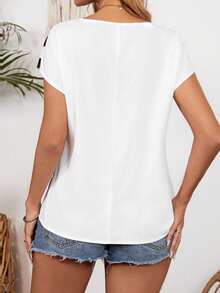 休闲夏季度假条纹打结圆领无袖蝴蝶结下摆开衩女式衬衫 - 黑與白 - 查看 3