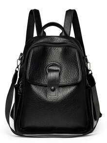 2026 女士休闲双肩包 设计师款高品质真皮女士单肩包 奢华书包 大容量背包 日常使用 - 黑色 - 查看 4