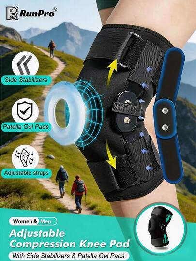 RPPR 1pc Adjustable Compression Knee Sleeve With Side Stabilizers And Patella Gel Pad, Provides Knee Support, Removable Metal Stays, Unisex For Running, Exercise And Daily Life (Black)