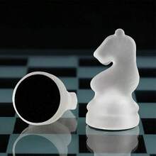GLASS CHESS SET TRADITIONAL COMPLETE BOARD GAME 32 FROSTED PIECES 25CMx25CM NEW - Clear - View 7