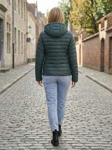 Casual Washed Denim Ruffle Hem Everyday Pants - Dark Green - View 3