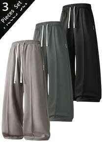 3pcs Men's Casual Loose Straight Leg Outdoor Sports Pants For Spring & Summer - Black - View 9