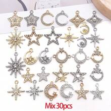 10/30个合金日月星辰吊坠，镶钻水晶太阳吊坠，金色星空吊坠，适用于DIY珠宝制作手链项链 - 彩色 - 查看 32
