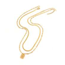 Bộ 2 chiếc dây chuyền mặt chữ cái đơn giản bằng thép không gỉ, kiểu xương cá, dây chuyền hình môi, dây chuyền nhiều lớp dành cho nữ. - hình chữ nhật vàng - Xem 12