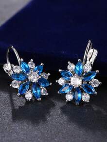 Pendientes de flor de cristal azul brillante, adecuados para damas de honor, fiestas y uso diario - Azul - Ver 6