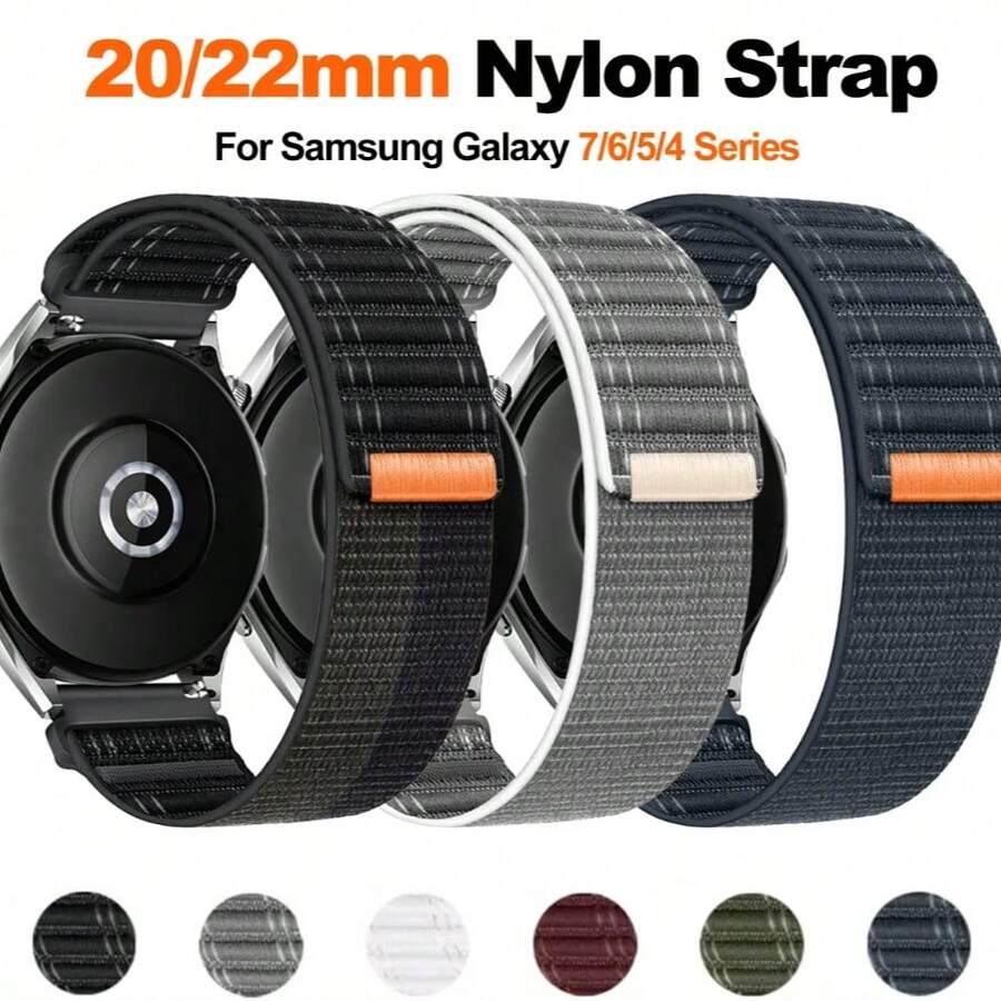 20mm/22mm尼龙表带，兼容三星Galaxy Watch 7/6/5/4（44mm/40mm）、4/6经典款（47mm/46mm/43mm），也适用于Galaxy Watch 5 Pro（45mm）的运动表带 - 22mm - 查看 1