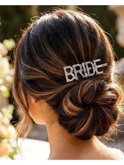 Bridal Shiny Crystal Rhinestone Hair Clip, Metal/Silver Vintage Crystal Letter Hair Clip, Suitable For Bride, Lady, Wedding, Bridal Party, Party, Bachelorette Party, DIY Crafts