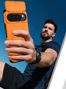 Armor Flip Up Camera Open The Window Folde Bracket Magnetic Wireless Charging Splice 2in1 TPU Phone Case Compatible With 9 Pro XL 10 9 Pro 9A 5G Cool Fashion Shockproof Stand Back Cover - Orange - View 10