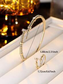 1 件简约时尚水钻镶嵌开口手镯 - 銀色 - 查看 12