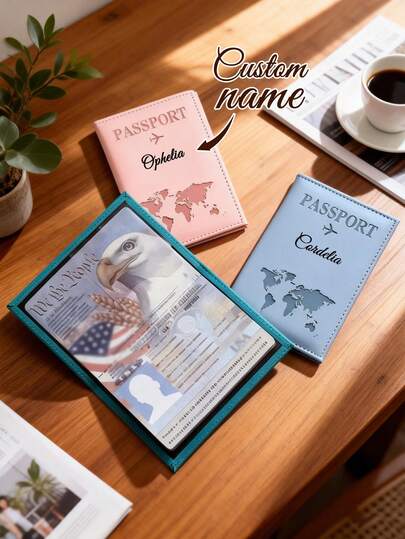 Portapassaporte personalizado, funda de pasaporte personalizada, funda protectora de pasaporte de piel sintética, bolsa de almacenamiento de documentos de viaje, portadocumentos, esencial para viajes diarios, plegable, práctico, multiusos, sencillo, vacaciones/viajes, regalo ideal para hombres y mujeres