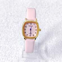 Small Square Women's Watch, Colorful Leather Strap. - Pink - View 2