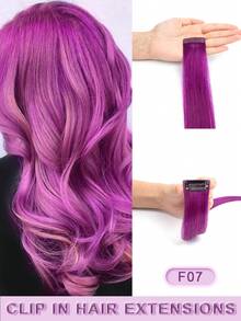 1 Piece Real Human Hair Clip-In Hair Extensions, Multiple Colors Available, Colored Hairpieces, 16 Inch Straight Human Hair Extensions For Women, Add Hair Volume, Natural & Fluffy, Suitable For Parties, Cosplay & Other Occasions - Multicolor - View 15