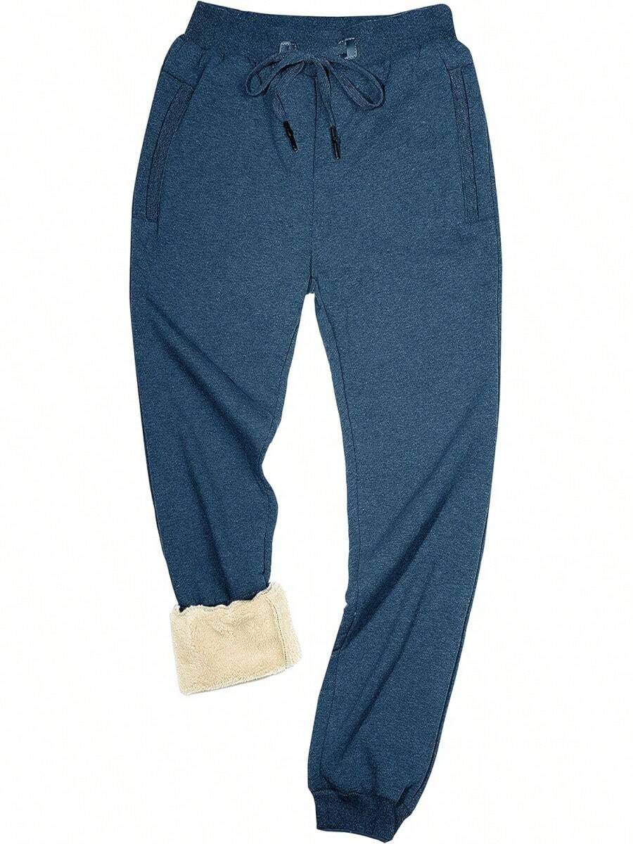 Men's Warm Sherpa Lined Fleece Sweatpants For Active Jogging - Blue - View 1