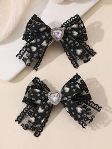 2 szt. Modne, słodkie, koronkowe spinki do włosów z nadrukiem w panterkę, wielowarstwowe, akcesoria na co dzień i na imprezę dla dziewczynek - Wielokolorowe - Zobacz 4