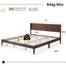 Solid Wood Bed Frame For Bedroom Furniture, Mid Century Modern Platform Bed With Full Panel Headboard, Noise Free Mattress Support And Under Bed Storage - Dark Walnut - 查看 5