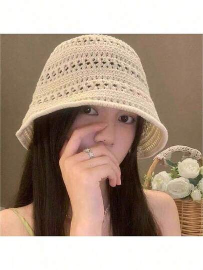 1顶2025新款夏季镂空渔夫帽，女士透气帽，薄款遮阳帽，镂空渔夫帽，时尚渔夫帽，防晒帽，4种颜色可选