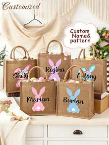 Personalized Easter Bags, Jute Easter Bags, Custom Easter Bunny Name Bags, Easter Egg Hunt Bags, Easter Baskets, Easter Gift Bags - Multicolor - View 4