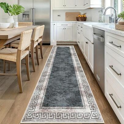 1pc Luxury Carpet, Modern Bordered Hallway Carpet, Kitchen Runner Carpet, Suitable For Bedroom Entrance, Bathroom, Laundry Room, Stairs, Modern Minimalist Home Decor, Comfortable Living Room Long Decorative Carpet, Holiday Decoration