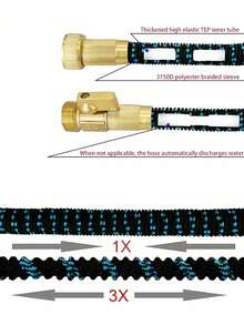 美国标准伸缩式花园软管，带可调节高压喷嘴，适用于洗车和浇水 - B - 查看 4
