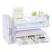 Detachable Four-Tier Desktop Storage Rack/File Holder; Drawer-Style Metal Perforated Storage Rack/File Frame For Archives And Documents; Wrought Iron Metal Desktop Office Supplies Stationery Document Frame; File Rack Storage Shelf; 4-Tier Metal Mesh Office Supplies Paper Organizer; Multi-Layer Desktop File Rack/Wrought Iron Office Stationery Storage Rack. - Sets - View 1