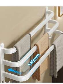 1pc Towel Hanger, Punch Free, Space Aluminum Towel Rack, Toilet Towel Bar, Single Bar, Bathroom Wall Mounted Towel Rack Bathroom Accessories Bathroom Tools - White - View 3