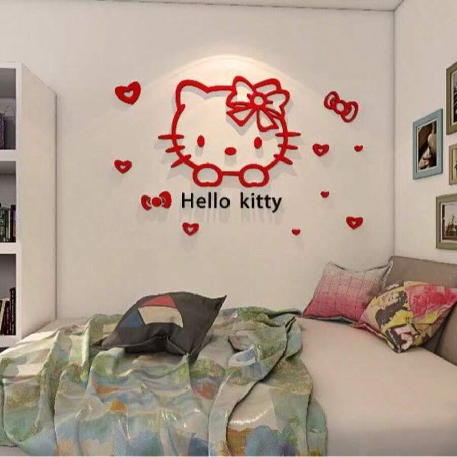 SANRIO 1张动漫 3D立体DIY墙贴 可爱三丽鸥儿童房卧室装饰背景墙贴 礼物 - 查看 1