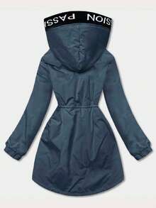 Oversize-Parka für Damen, leicht gefütterte Jacke mit Kapuze, feste Kapuze, Reißverschluss, dekoratives Strickmuster entlang der Jacke, elastische Bündchen an den Ärmeln, Kordelzug in der Taille, mittellang bis zum Oberschenkel, lässig, Frühling/Herbst - Königsblau - Übersicht 4
