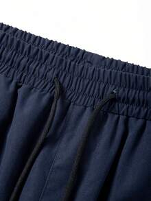 Men's Pants, Spring/Autumn Solid Color Multi-Pocket Drawstring Cargo Pants, Loose Comfortable Sweatpants - Blue - View 5