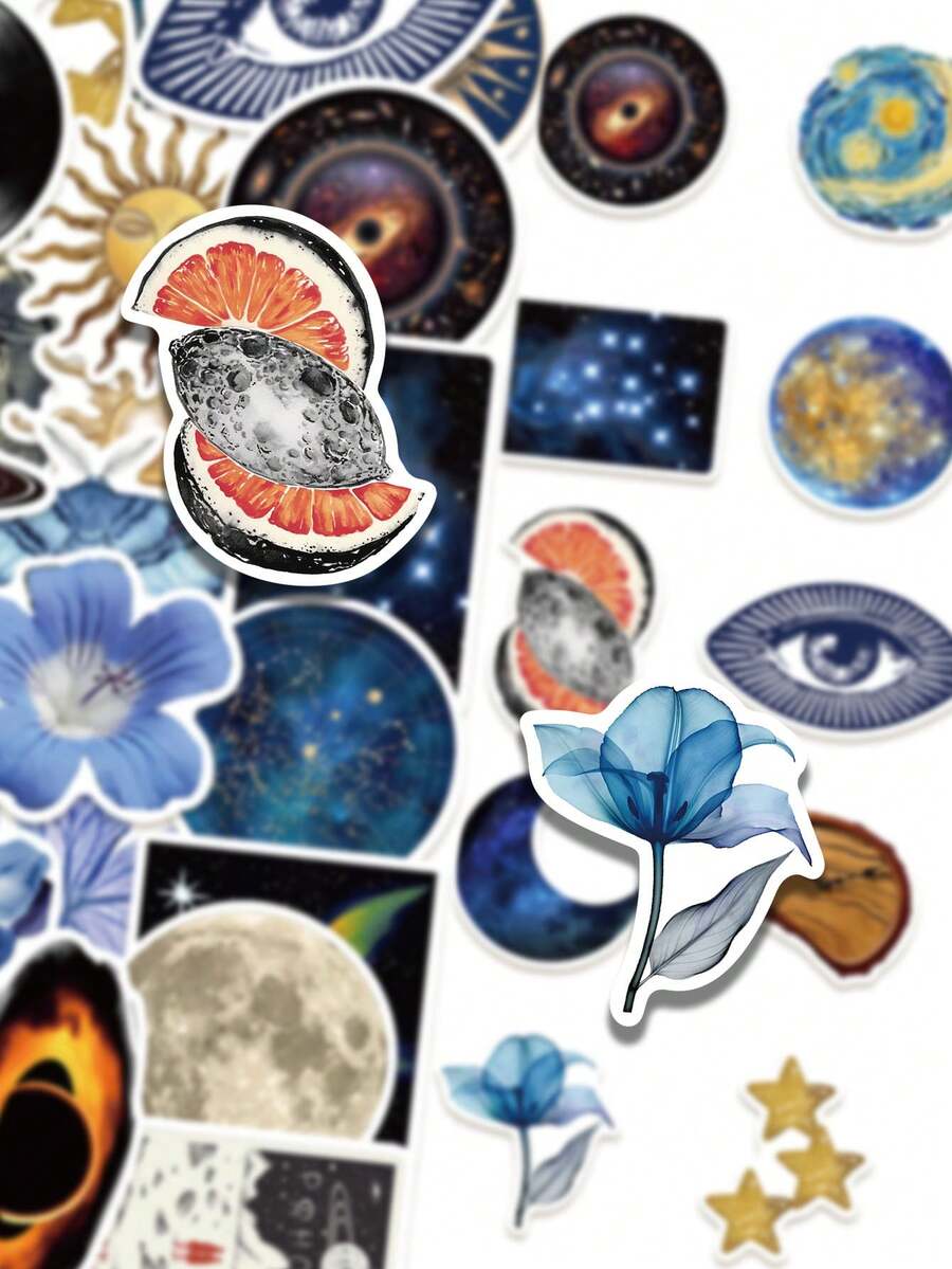 50pcs Cosmic Star Stickers Aesthetic Vibes For Journal, Phone Case, Tablet, Water Bottle, Desk, Helmet, Bike, Luggage, Waterproof Decals - Multicolor - View 1