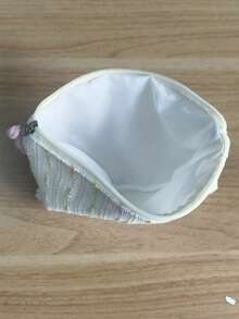 1个可爱条纹帆布拉链化妆包，女士旅行收纳包，铅笔盒，大容量化妆刷收纳包，旅行洗漱包，印花化妆包，化妆品旅行收纳包，带拉链的礼品配件 - 彩色 - 查看 10