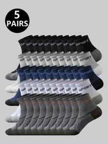 1/5/10/20 双装男士运动字母袜，舒适柔软透气运动袜，休闲跑步袜 - 彩色 - 查看 15