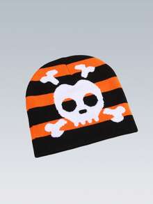 1pc Autumn And Winter New Jacquard Knitted Hat, Green Skull Wool Hat, Unisex Quirky Creative Fashion Warm Beanie - Jacquard Skull - View 6