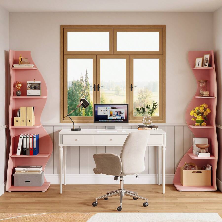 LITTLE TREE LITTLE TREE Corner Shelf, Modern 5-Tier Wall Corner Bookshelf, Stylish Corner Small Bookcase Storage Rack Plant Stand With Unique Shape For Living Room, Home Office,1PCS - 粉色 - 查看 1