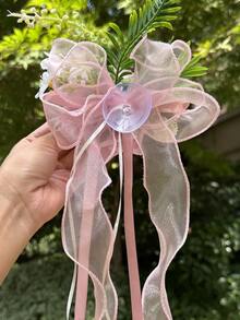 2朵玫瑰花汽车装饰（带吸盘），配绿叶、白色小花和紫白薄纱丝带装饰，适合浪漫场合，例如婚车装饰。 - 多色 - 查看 10