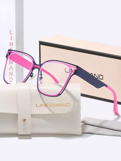  LINFEMAND撞色大框眼镜，个性化镂空设计，无需化妆即可修饰脸型，时尚百搭轻便舒适，日常办公必备，节日礼物