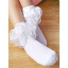 1 Pair Girls Solid Color Ruffle Trim Cute Casual Ankle Socks - trắng - Xem 7