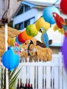 Set de 6 piezas/3 piezas Decoración colgante de nido de loro tropical hawaiano, decoraciones de fiesta tropical de bar, decoración de fiesta de jardín con tema de selva tropical - Multicolor - Ver 3