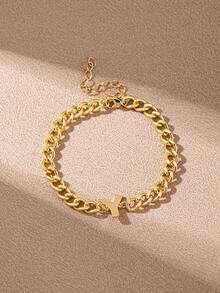 1pc Minimalist Stainless Steel Letter A-Z Bracelet, Fashionable Daily Wear Gift For Friends - Yellow Gold - View 12